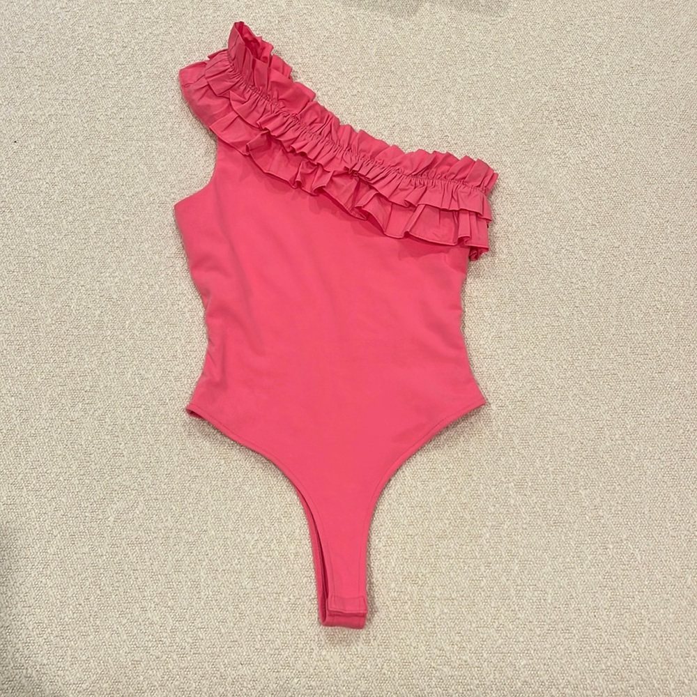 Pink Endless Rose one shoulder bodysuit